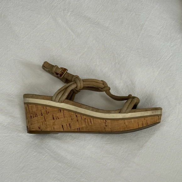 PRADA cork wedge tan suede sandals good condition designer platform size 5 - Picture 2 of 13